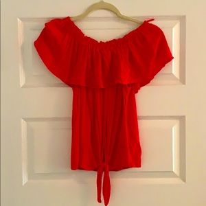 Express off the shoulder front tie top